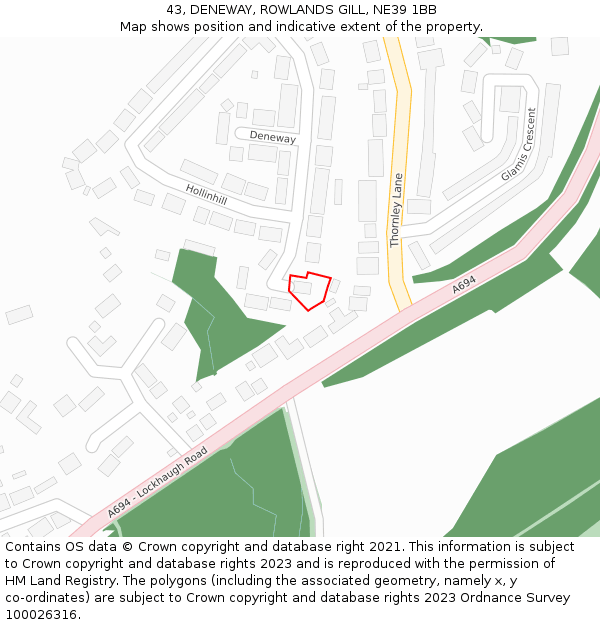 43, DENEWAY, ROWLANDS GILL, NE39 1BB: Location map and indicative extent of plot