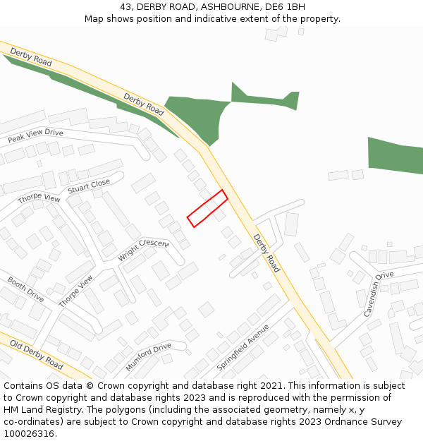 43, DERBY ROAD, ASHBOURNE, DE6 1BH: Location map and indicative extent of plot