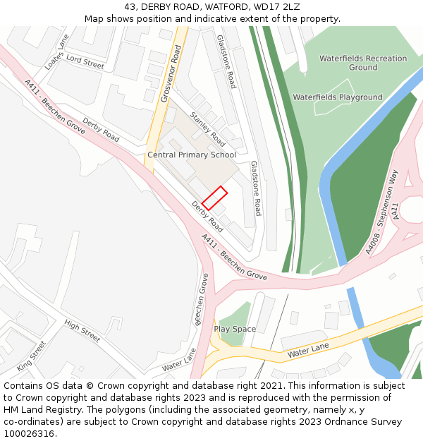 43, DERBY ROAD, WATFORD, WD17 2LZ: Location map and indicative extent of plot
