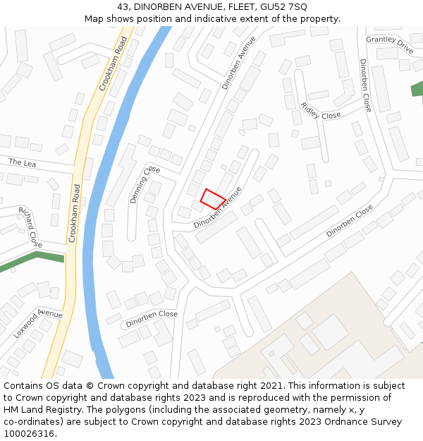 43, DINORBEN AVENUE, FLEET, GU52 7SQ: Location map and indicative extent of plot