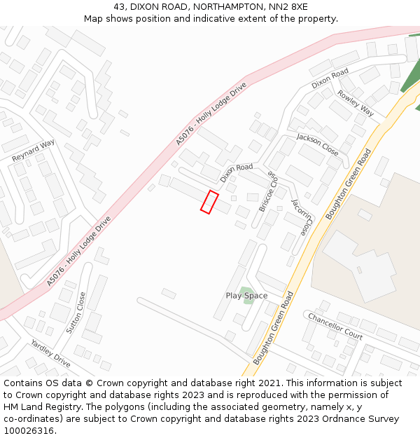 43, DIXON ROAD, NORTHAMPTON, NN2 8XE: Location map and indicative extent of plot