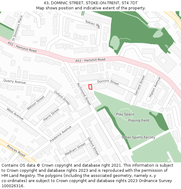 43, DOMINIC STREET, STOKE-ON-TRENT, ST4 7DT: Location map and indicative extent of plot
