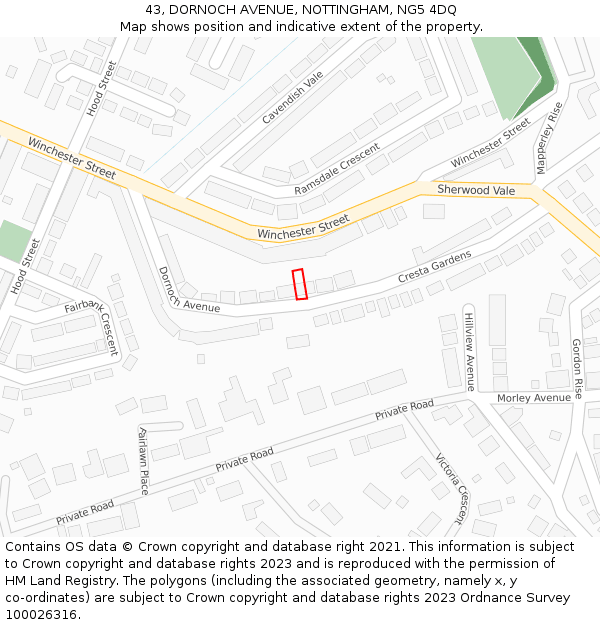 43, DORNOCH AVENUE, NOTTINGHAM, NG5 4DQ: Location map and indicative extent of plot