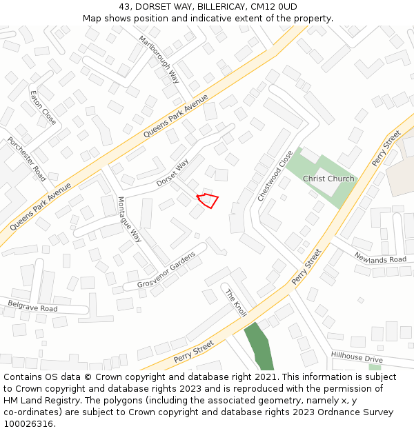 43, DORSET WAY, BILLERICAY, CM12 0UD: Location map and indicative extent of plot