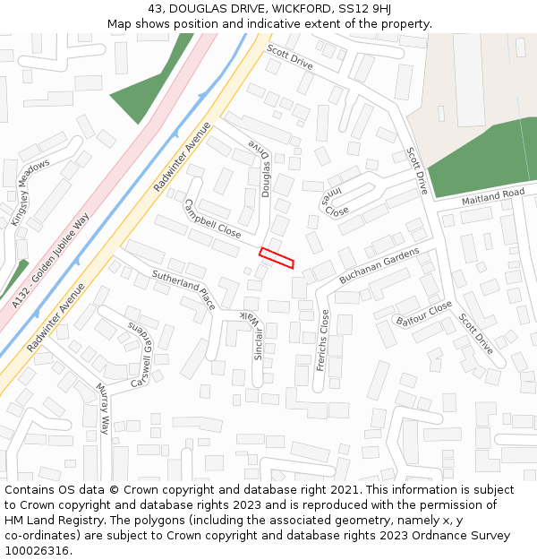 43, DOUGLAS DRIVE, WICKFORD, SS12 9HJ: Location map and indicative extent of plot