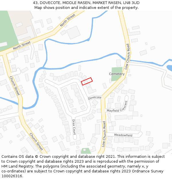 43, DOVECOTE, MIDDLE RASEN, MARKET RASEN, LN8 3UD: Location map and indicative extent of plot