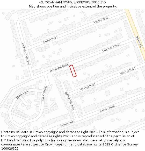 43, DOWNHAM ROAD, WICKFORD, SS11 7LX: Location map and indicative extent of plot