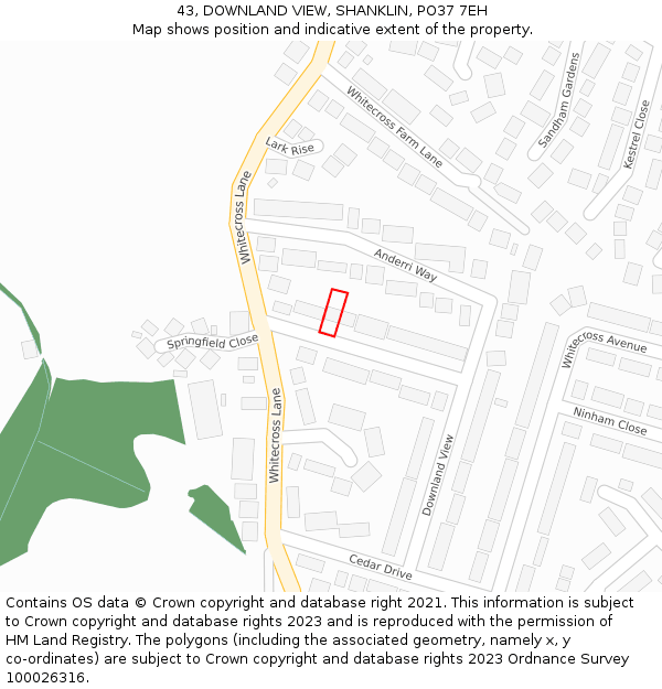 43, DOWNLAND VIEW, SHANKLIN, PO37 7EH: Location map and indicative extent of plot