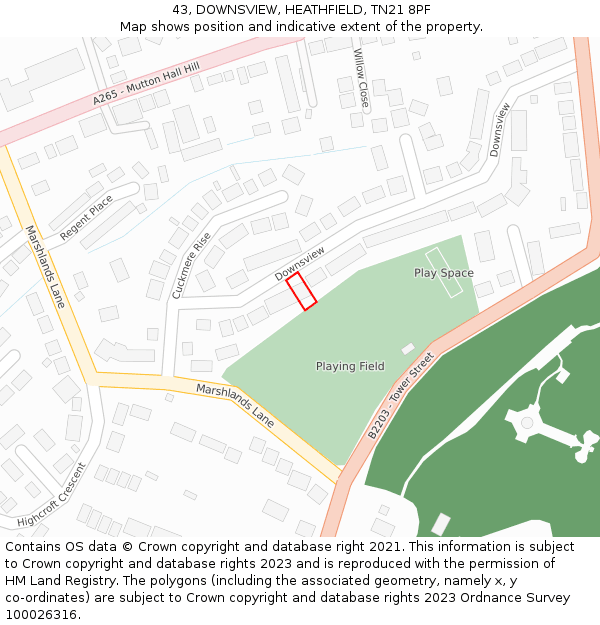 43, DOWNSVIEW, HEATHFIELD, TN21 8PF: Location map and indicative extent of plot