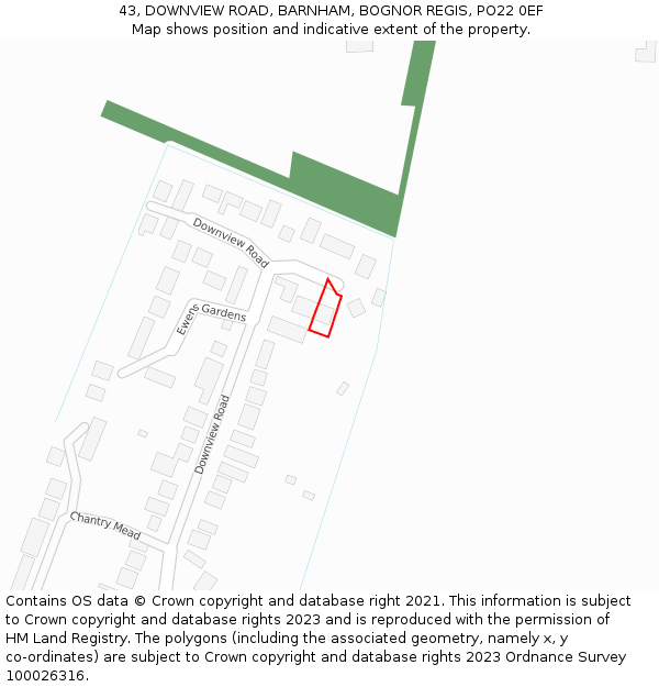 43, DOWNVIEW ROAD, BARNHAM, BOGNOR REGIS, PO22 0EF: Location map and indicative extent of plot