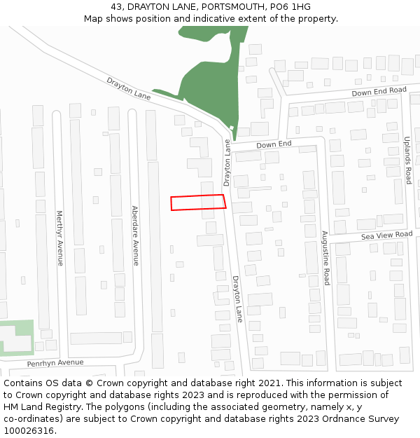 43, DRAYTON LANE, PORTSMOUTH, PO6 1HG: Location map and indicative extent of plot