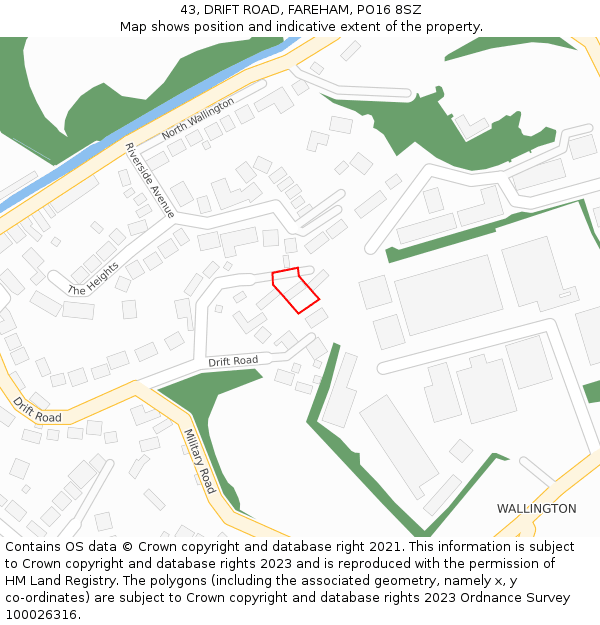 43, DRIFT ROAD, FAREHAM, PO16 8SZ: Location map and indicative extent of plot