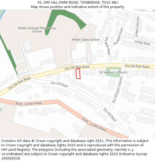 43, DRY HILL PARK ROAD, TONBRIDGE, TN10 3BU: Location map and indicative extent of plot