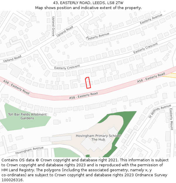 43, EASTERLY ROAD, LEEDS, LS8 2TW: Location map and indicative extent of plot
