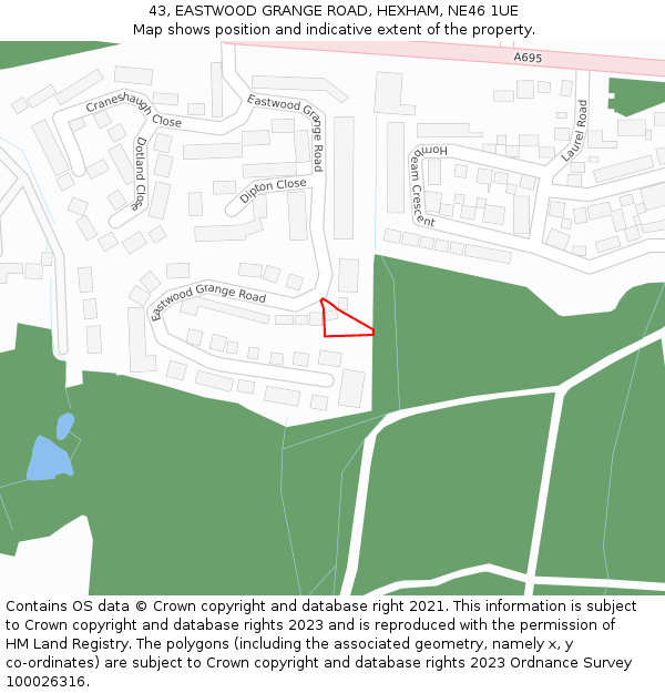 43, EASTWOOD GRANGE ROAD, HEXHAM, NE46 1UE: Location map and indicative extent of plot
