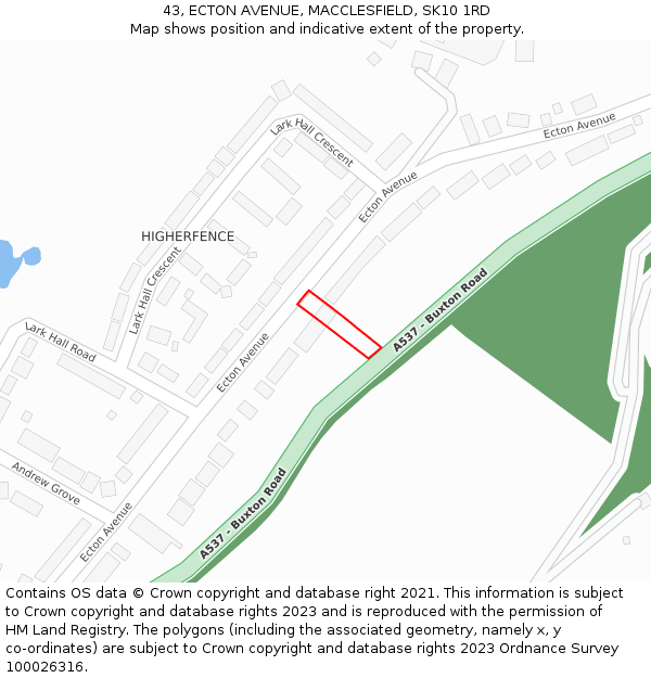 43, ECTON AVENUE, MACCLESFIELD, SK10 1RD: Location map and indicative extent of plot