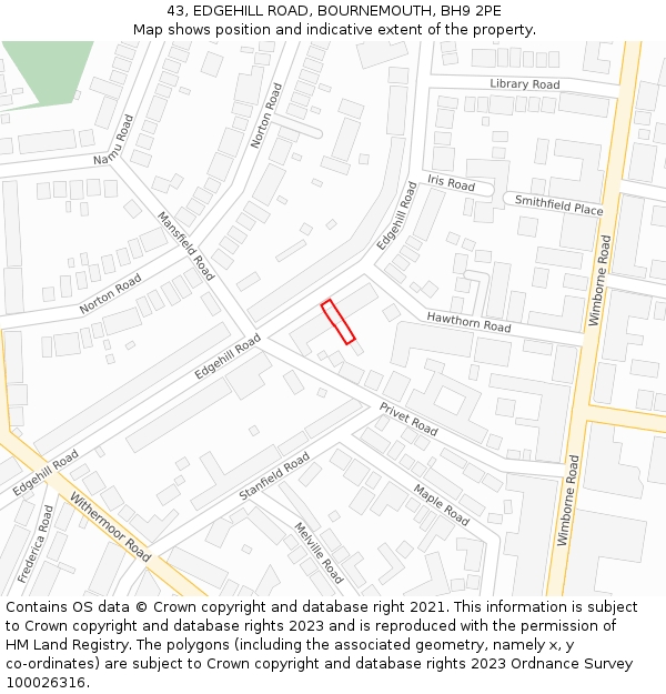 43, EDGEHILL ROAD, BOURNEMOUTH, BH9 2PE: Location map and indicative extent of plot