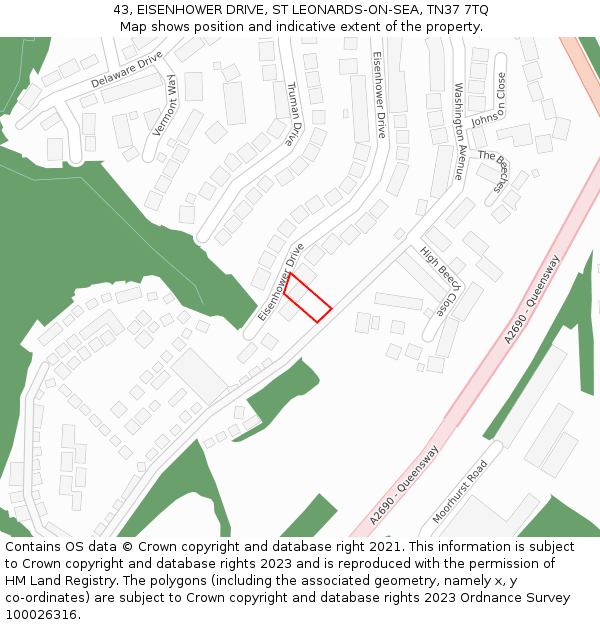 43, EISENHOWER DRIVE, ST LEONARDS-ON-SEA, TN37 7TQ: Location map and indicative extent of plot