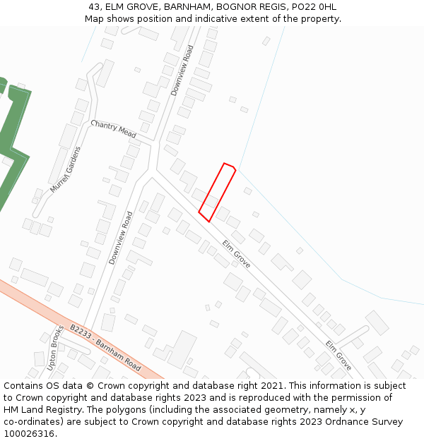 43, ELM GROVE, BARNHAM, BOGNOR REGIS, PO22 0HL: Location map and indicative extent of plot