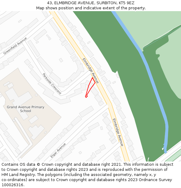 43, ELMBRIDGE AVENUE, SURBITON, KT5 9EZ: Location map and indicative extent of plot