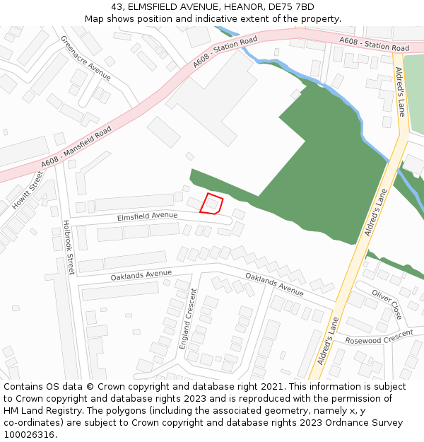 43, ELMSFIELD AVENUE, HEANOR, DE75 7BD: Location map and indicative extent of plot