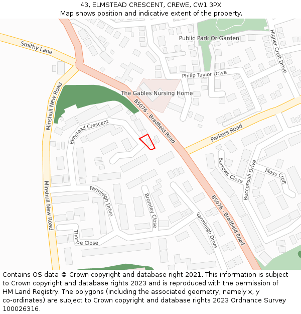 43, ELMSTEAD CRESCENT, CREWE, CW1 3PX: Location map and indicative extent of plot