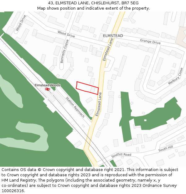 43, ELMSTEAD LANE, CHISLEHURST, BR7 5EG: Location map and indicative extent of plot