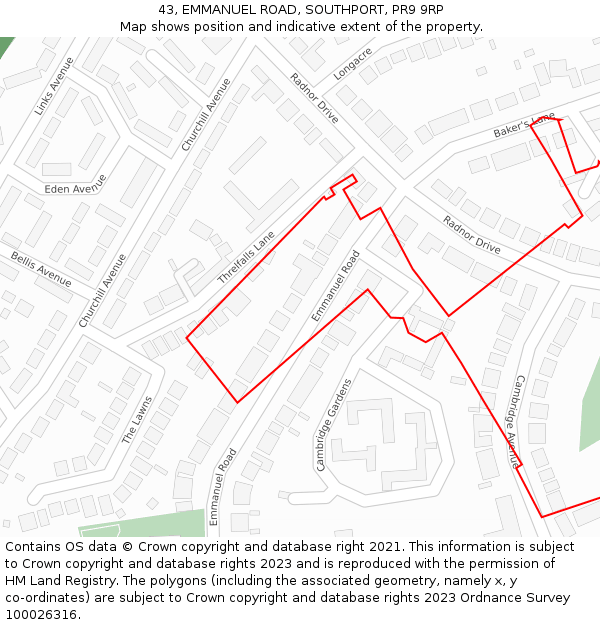 43, EMMANUEL ROAD, SOUTHPORT, PR9 9RP: Location map and indicative extent of plot