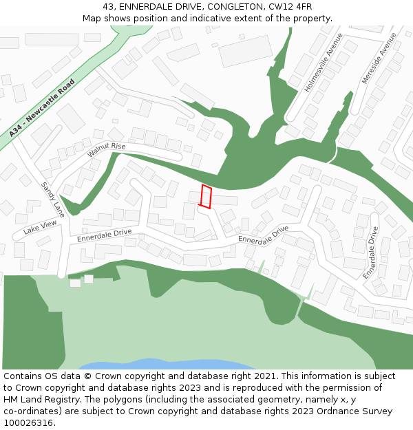 43, ENNERDALE DRIVE, CONGLETON, CW12 4FR: Location map and indicative extent of plot