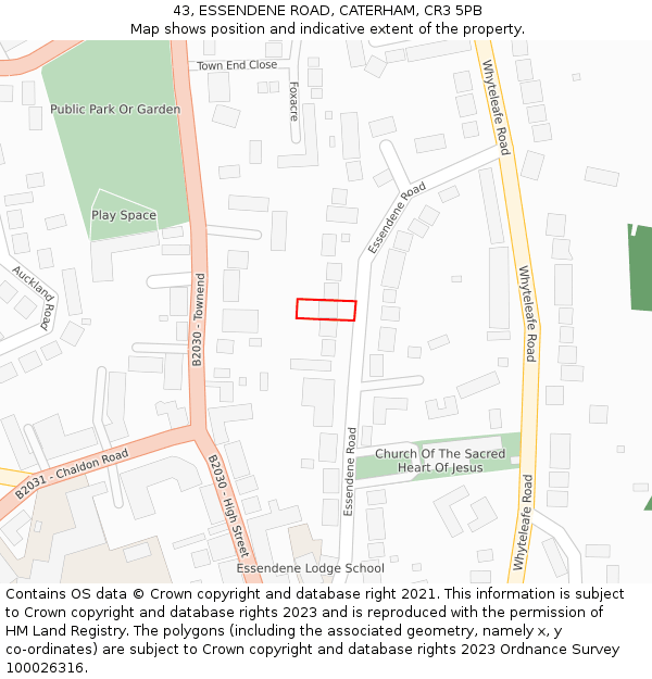 43, ESSENDENE ROAD, CATERHAM, CR3 5PB: Location map and indicative extent of plot