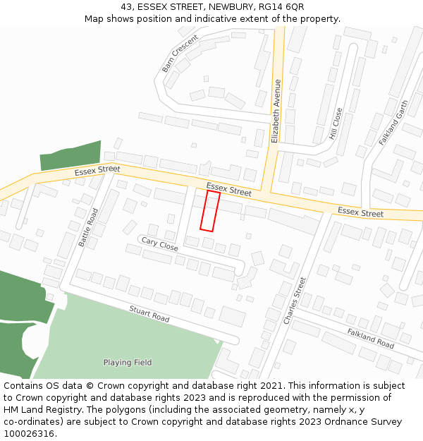 43, ESSEX STREET, NEWBURY, RG14 6QR: Location map and indicative extent of plot