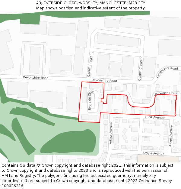 43, EVERSIDE CLOSE, WORSLEY, MANCHESTER, M28 3EY: Location map and indicative extent of plot