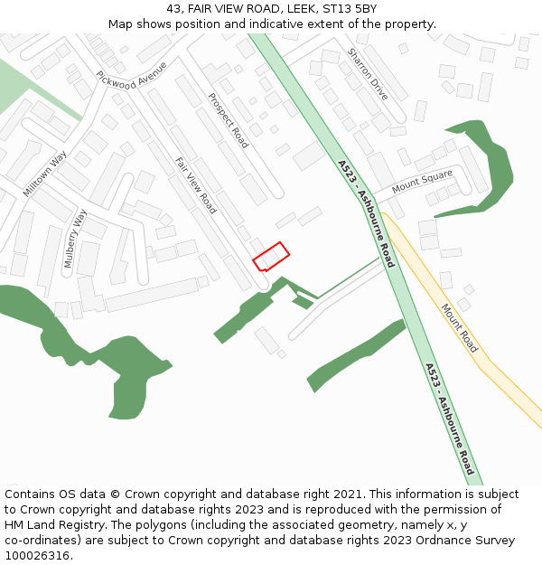 43, FAIR VIEW ROAD, LEEK, ST13 5BY: Location map and indicative extent of plot