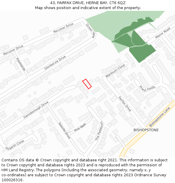 43, FAIRFAX DRIVE, HERNE BAY, CT6 6QZ: Location map and indicative extent of plot