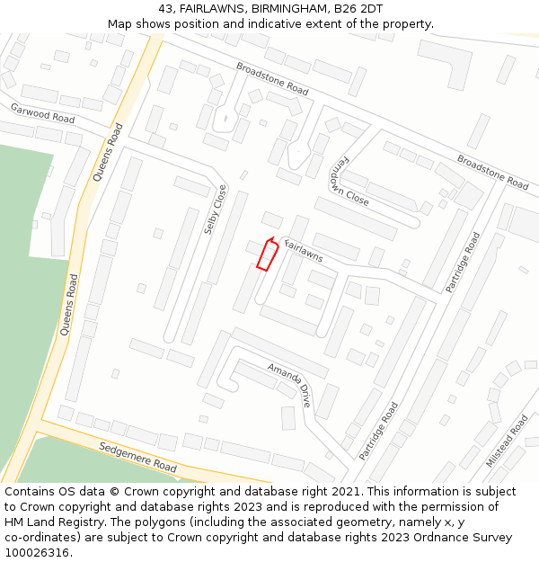 43, FAIRLAWNS, BIRMINGHAM, B26 2DT: Location map and indicative extent of plot