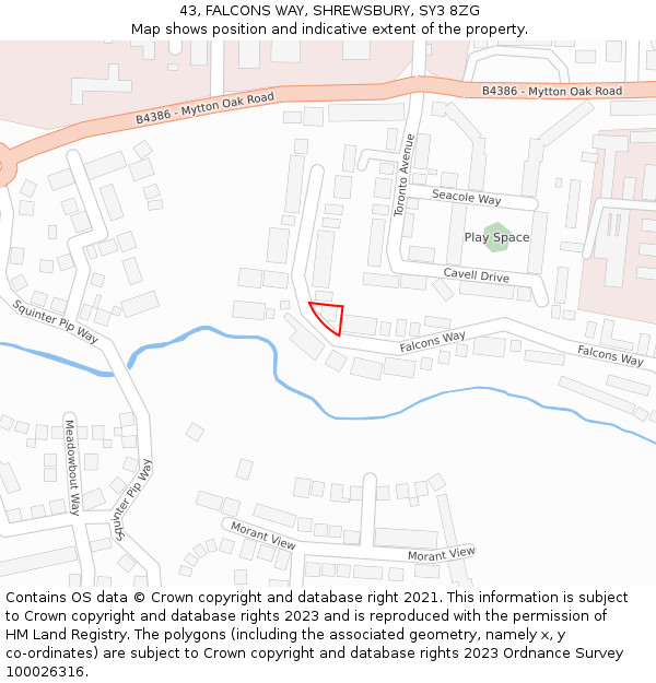 43, FALCONS WAY, SHREWSBURY, SY3 8ZG: Location map and indicative extent of plot