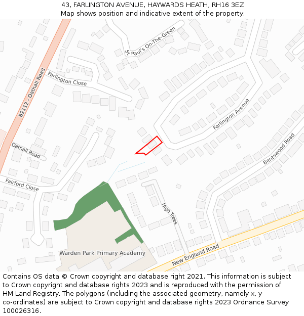 43, FARLINGTON AVENUE, HAYWARDS HEATH, RH16 3EZ: Location map and indicative extent of plot