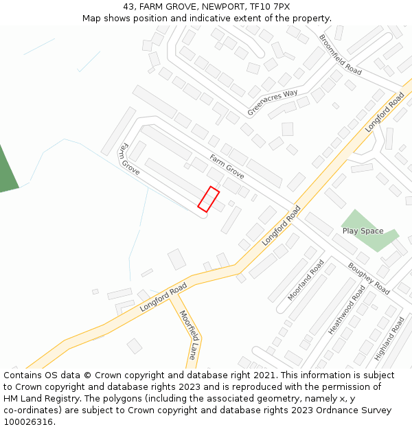 43, FARM GROVE, NEWPORT, TF10 7PX: Location map and indicative extent of plot