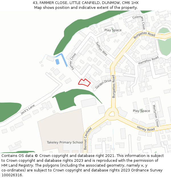 43, FARMER CLOSE, LITTLE CANFIELD, DUNMOW, CM6 1HX: Location map and indicative extent of plot