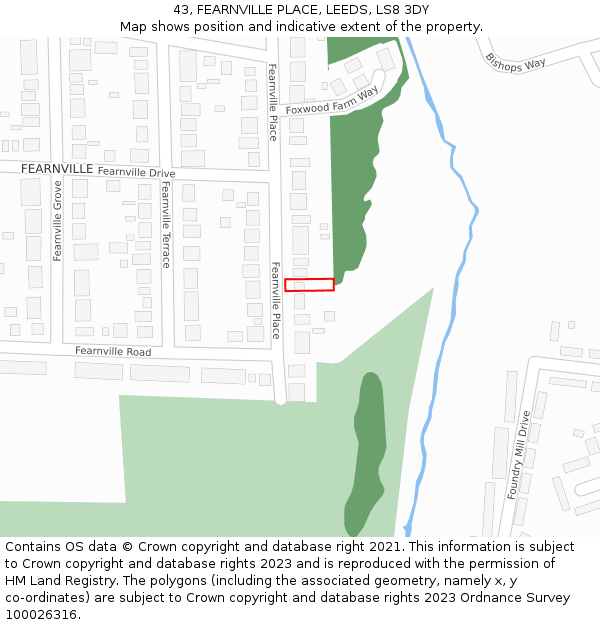 43, FEARNVILLE PLACE, LEEDS, LS8 3DY: Location map and indicative extent of plot