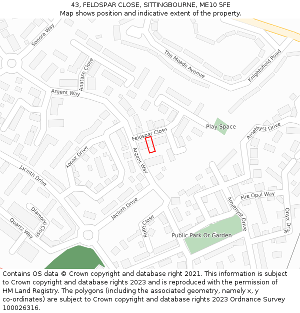 43, FELDSPAR CLOSE, SITTINGBOURNE, ME10 5FE: Location map and indicative extent of plot