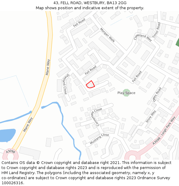 43, FELL ROAD, WESTBURY, BA13 2GG: Location map and indicative extent of plot