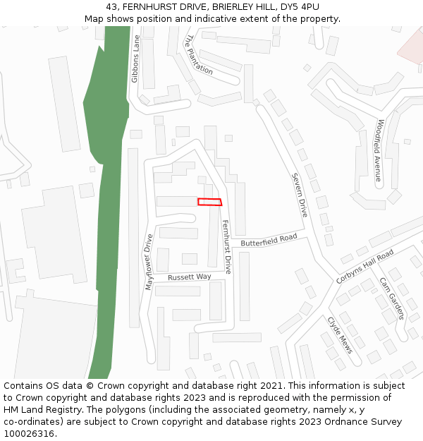 43, FERNHURST DRIVE, BRIERLEY HILL, DY5 4PU: Location map and indicative extent of plot