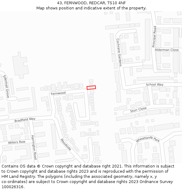 43, FERNWOOD, REDCAR, TS10 4NF: Location map and indicative extent of plot