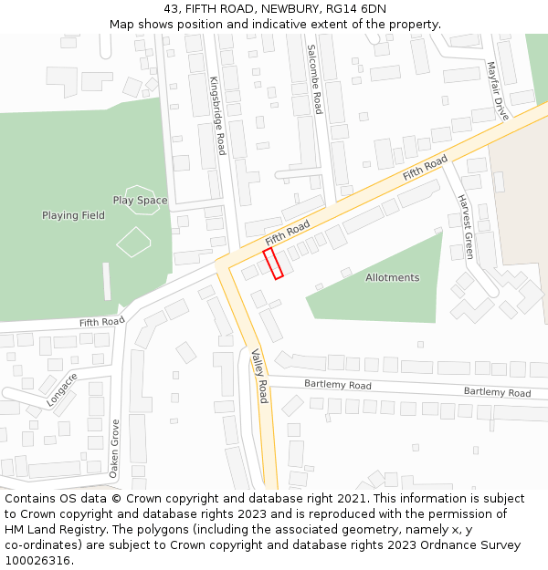43, FIFTH ROAD, NEWBURY, RG14 6DN: Location map and indicative extent of plot