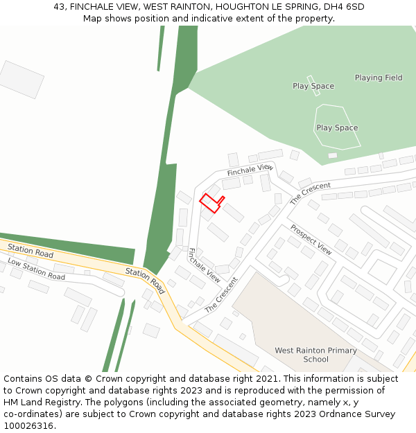 43, FINCHALE VIEW, WEST RAINTON, HOUGHTON LE SPRING, DH4 6SD: Location map and indicative extent of plot