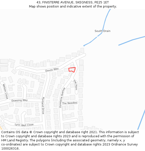 43, FINISTERRE AVENUE, SKEGNESS, PE25 1ET: Location map and indicative extent of plot