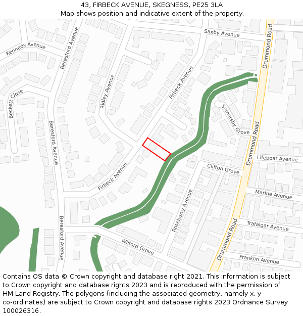 43, FIRBECK AVENUE, SKEGNESS, PE25 3LA: Location map and indicative extent of plot