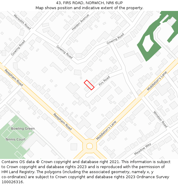 43, FIRS ROAD, NORWICH, NR6 6UP: Location map and indicative extent of plot