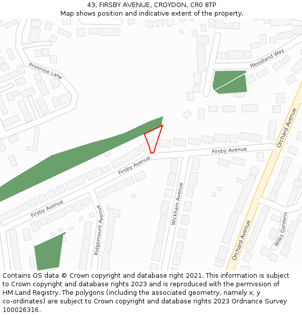43, FIRSBY AVENUE, CROYDON, CR0 8TP: Location map and indicative extent of plot